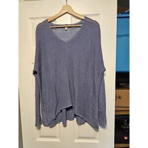 Eileen Fisher Organic Blue Linen Blend Top Knit Sweater Sz Medium